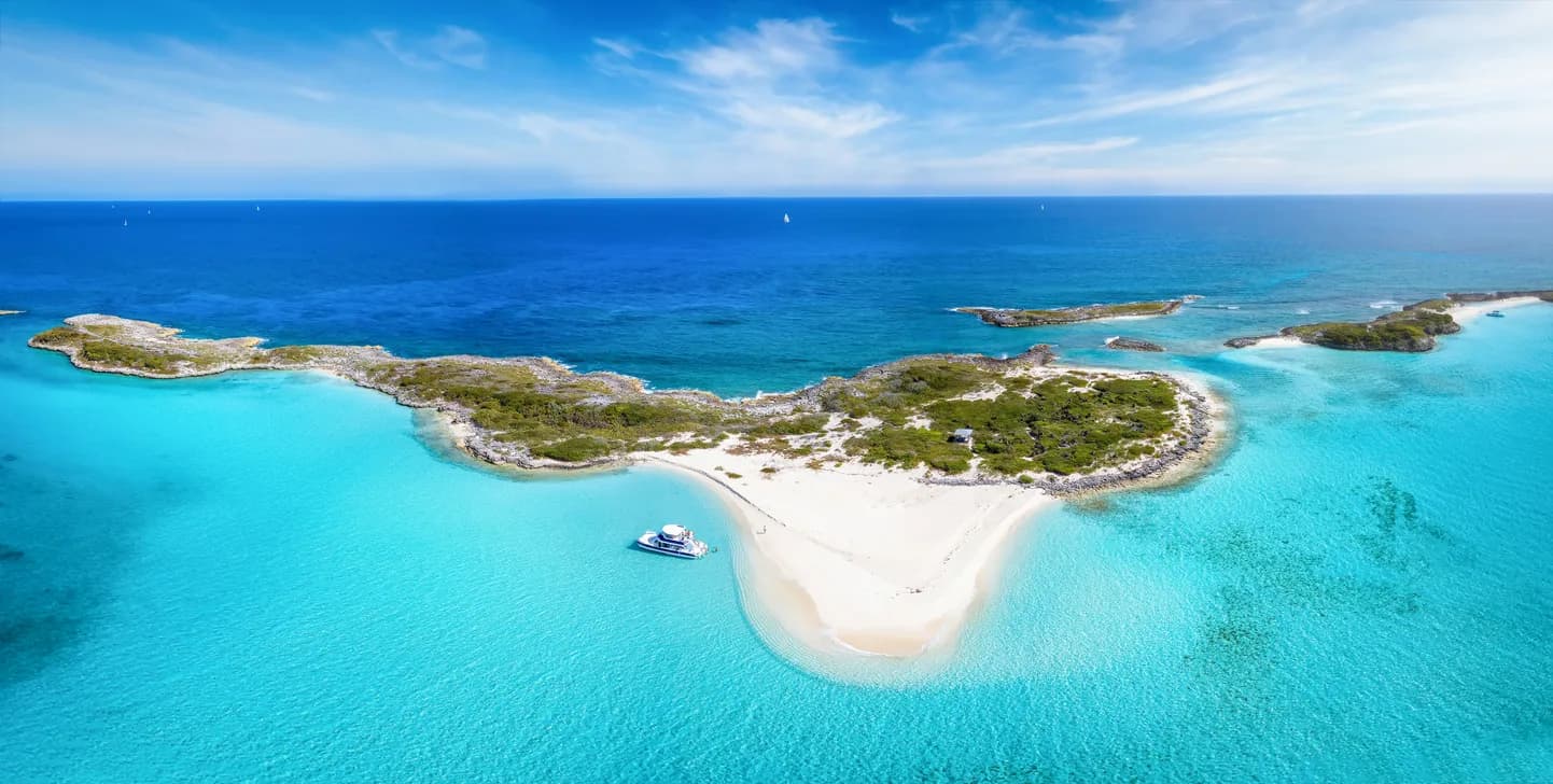 Aerial view of the Exuma cays, Bahamas