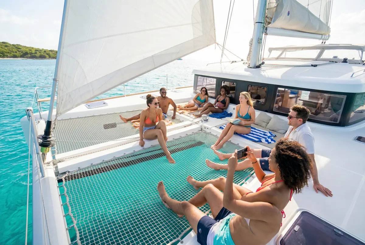 Catamaran sailing on open water