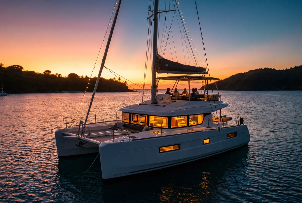 Group on catamaran deck