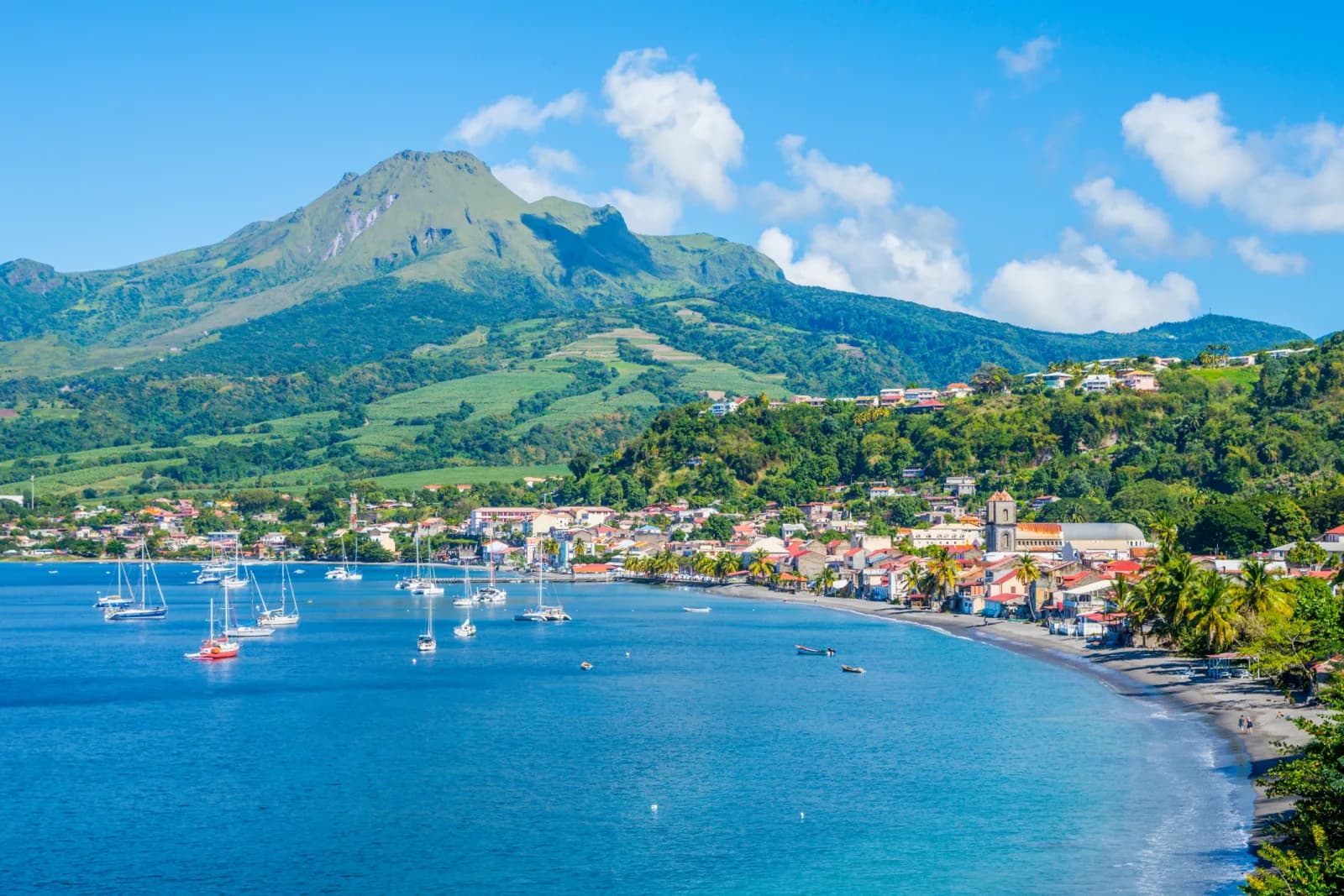 Saint-Pierre beneath Mount Pelée on Martinique's volcanic coast